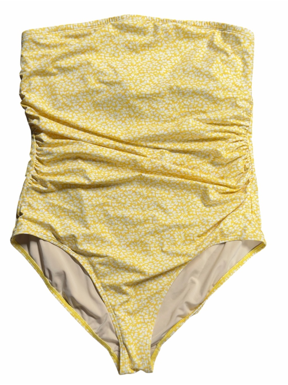 Lands' End Strapless Yellow Floral Ruched One-Piece NWT Sz 16
